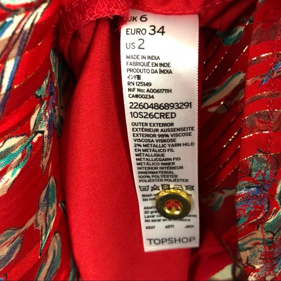 Topshop Long Sleeve Pleated Printed Red Dress - Picture 7 of 7